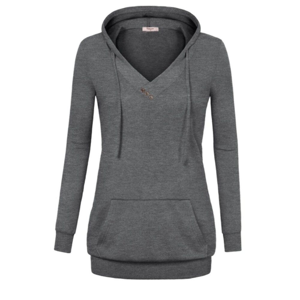 Gray Women's Sweater with Button Detail